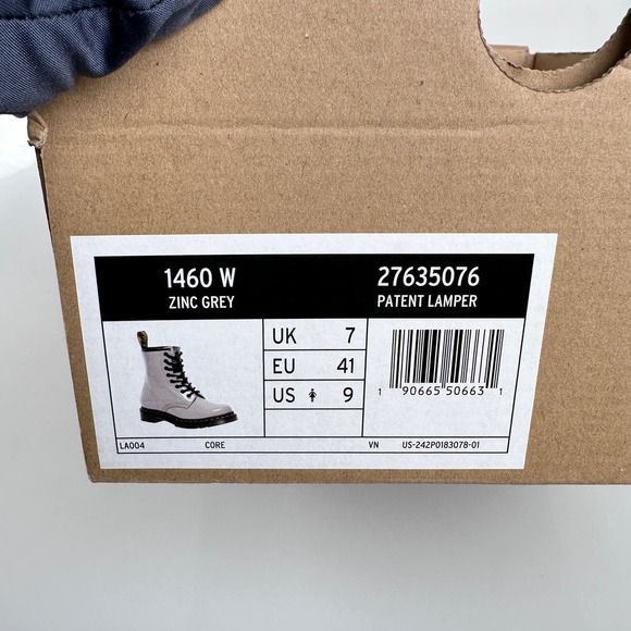 NIB Dr. Martins Patent Leather Combat Boots Gray US 9 - Picture 14 of 14